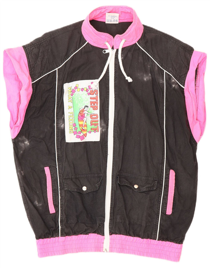 VINTAGE Chaqueta superior de chándal gráfico para mujer Reino Unido 18 XL Bloque de color negro