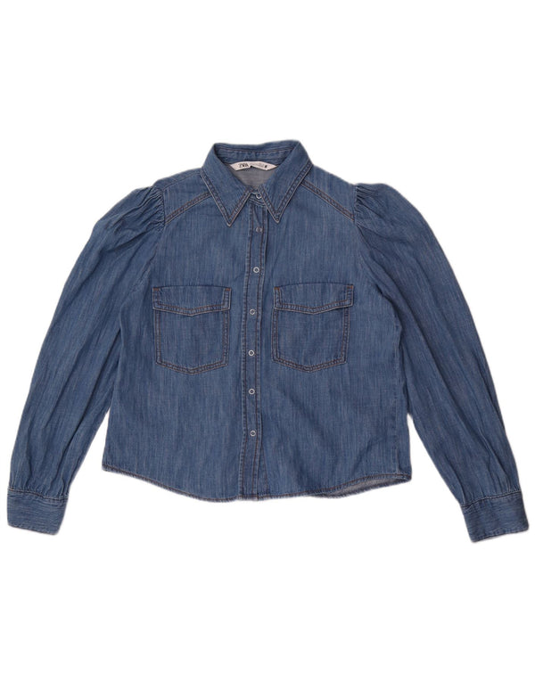 Zara Mujer Crop Camisa Vaquera Extragrande UK 10 Small Azul
