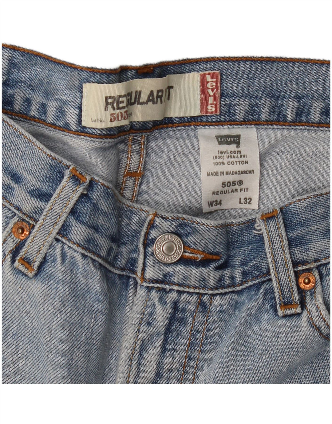LEVI'S Jeans rectos de ajuste regular 505 para hombre W34 L32 Algodón azul