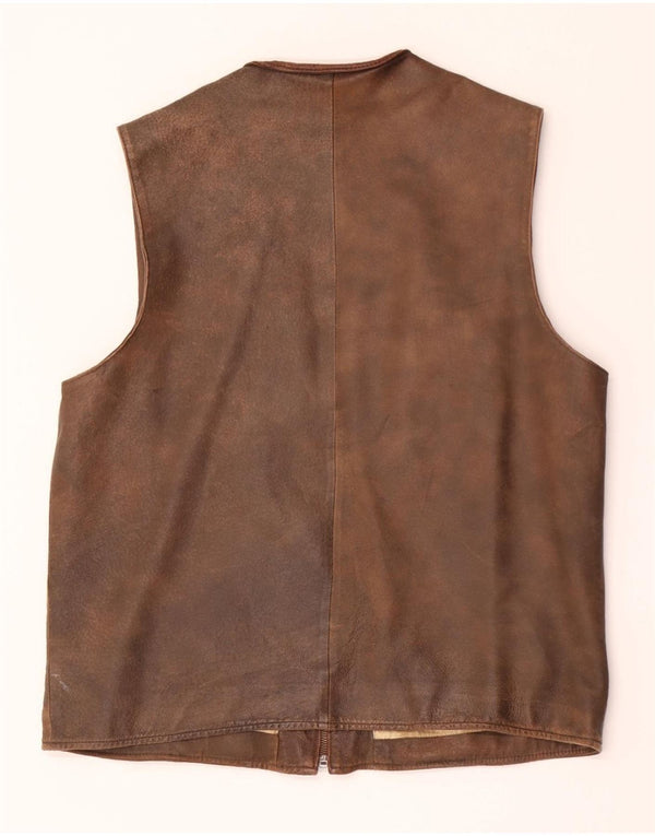 Vintage hombres cuero Gilet Reino Unido 42 XL cuero marrón