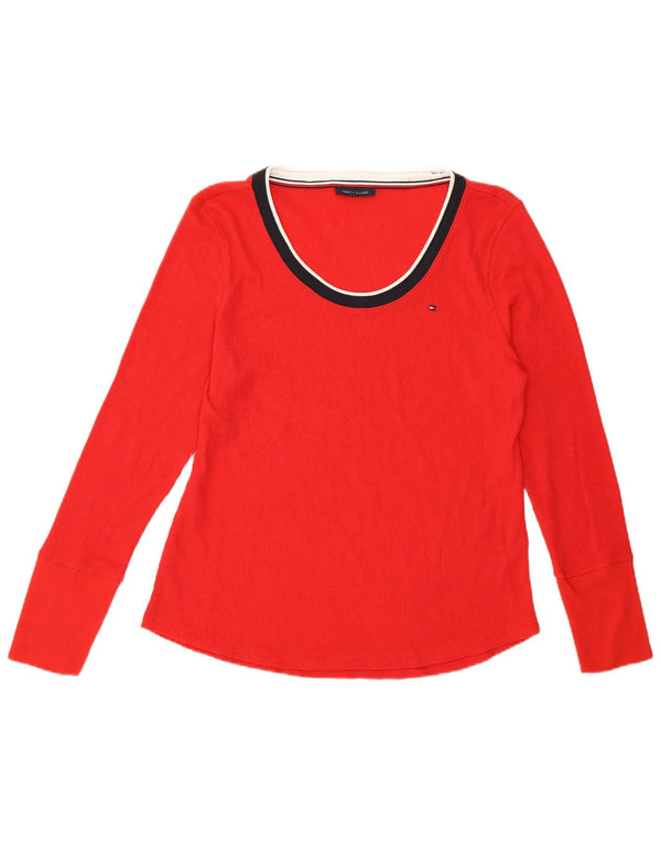 TOMMY HILFIGER Camiseta de mujer de manga larga UK 46 Grande Algodón rojo