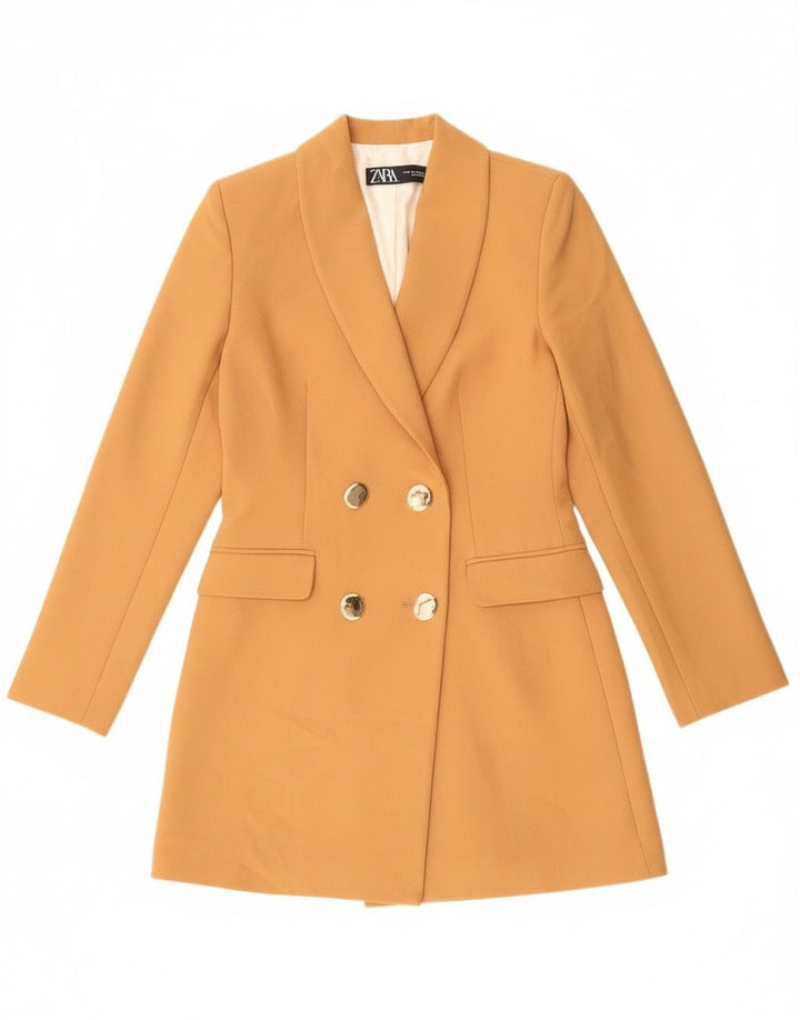 Zara Chaqueta tipo blazer larga con doble botonadura para mujer UK 6 XS Naranja Poliéster