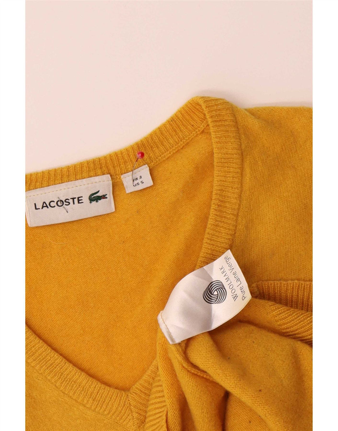 Lacoste - Jersey con cuello en V para hombre, talla 3, lana virgen amarilla pequeña