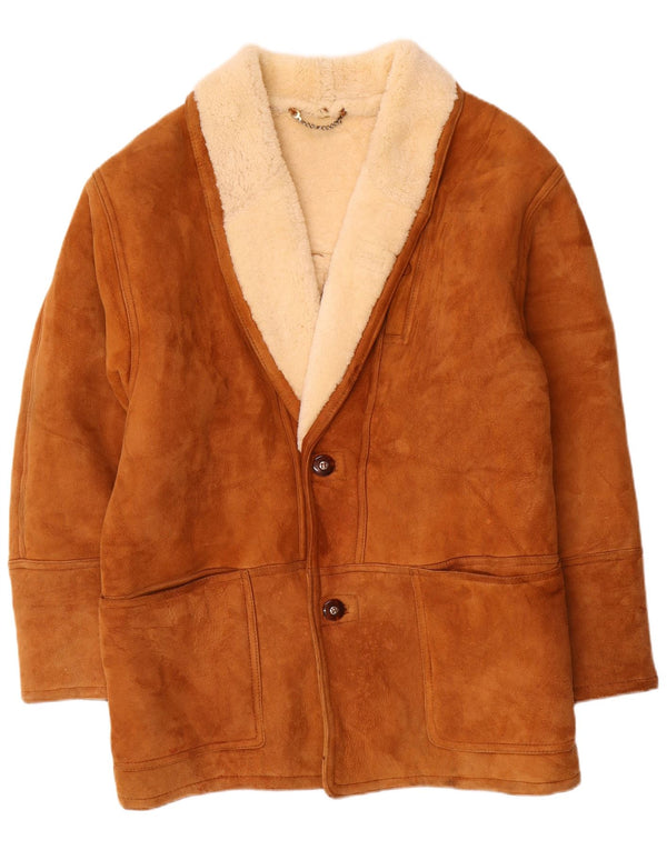 Chaqueta de piel de oveja vintage para hombre IT 56 2XL Marrón