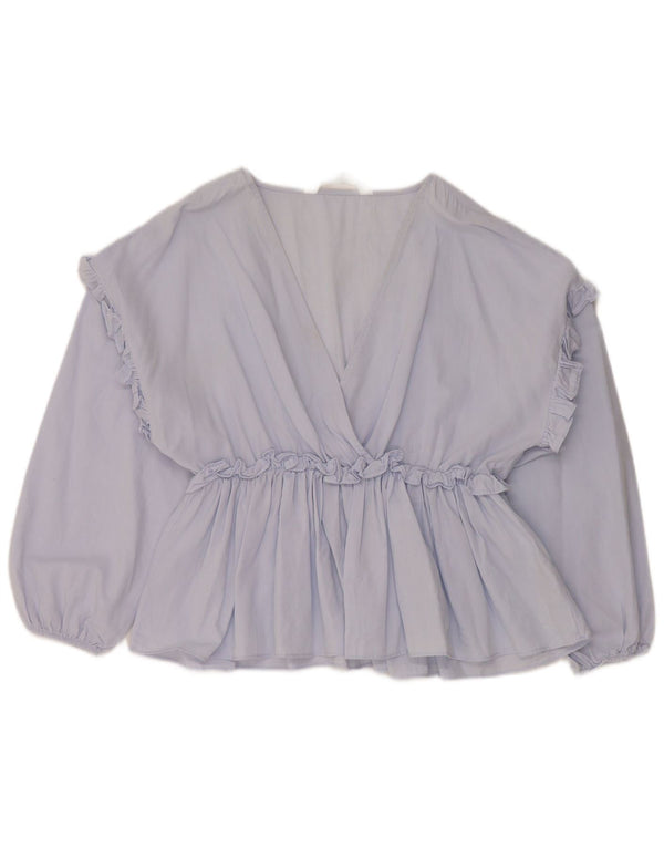 Zara Womens Long Sleeve Blouse Top UK 10 Small Blue Cotton