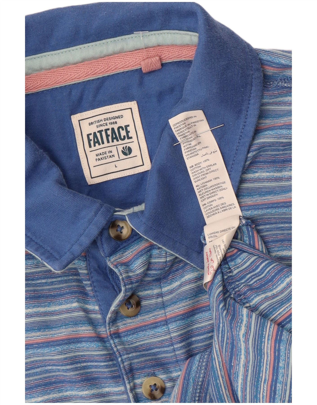 Polo de hombre Fat Face de algodón a rayas azules grandes