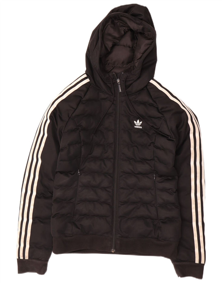 ADIDAS Chaqueta acolchada con capucha para mujer UK 12 Mediana Negro Poliéster