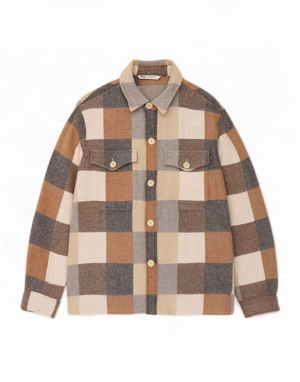 Zara Hombre Camisa Franela Grande Cuadros Multicolor Algodón
