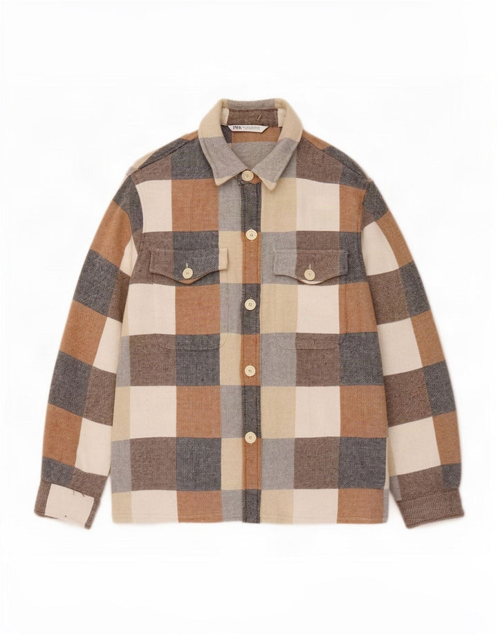 Zara Hombre Camisa Franela Grande Cuadros Multicolor Algodón