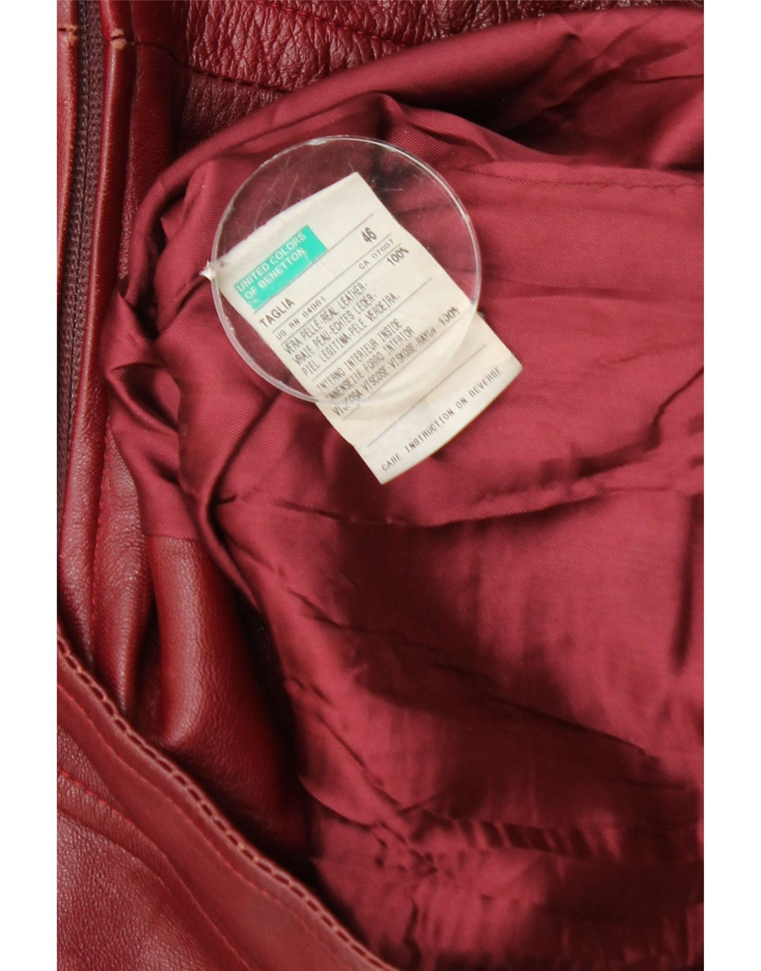 Chaqueta Corta De Cuero Benetton Mujer IT 46 Large Cuero Burdeos
