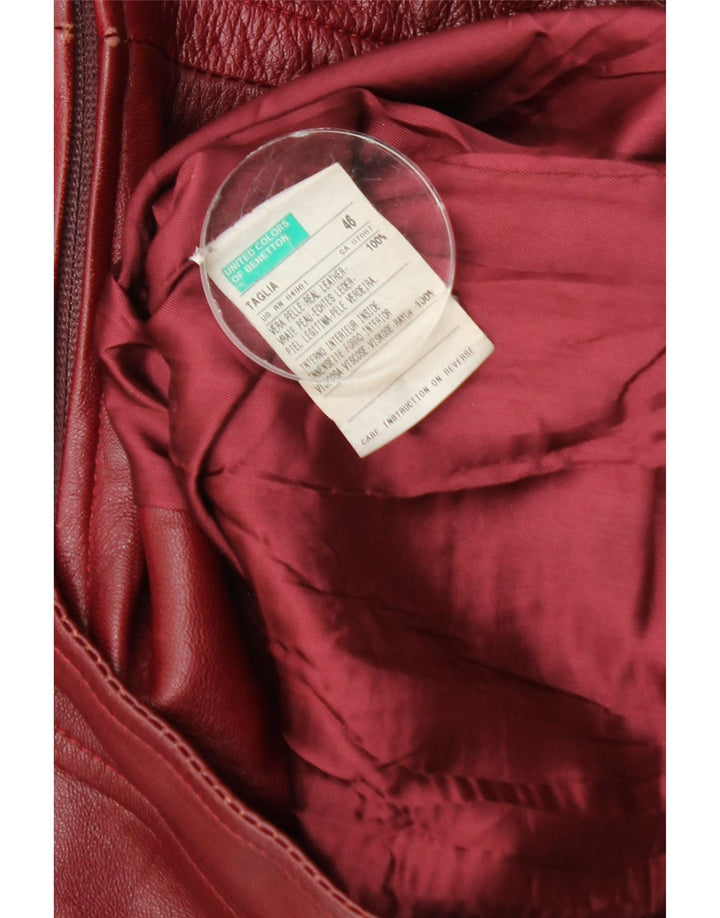 Chaqueta Corta De Cuero Benetton Mujer IT 46 Large Cuero Burdeos
