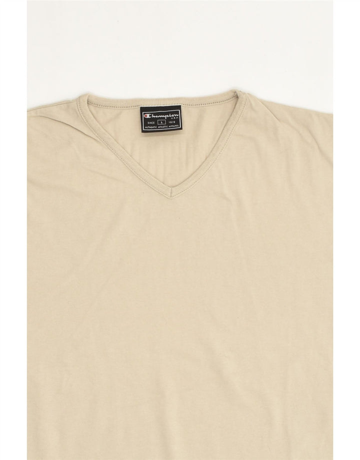 CHAMPION Womens T-Shirt Top UK 16 Large Beige | Vintage Champion | Thrift | Second-Hand Champion | Used Clothing | Messina Hembry 