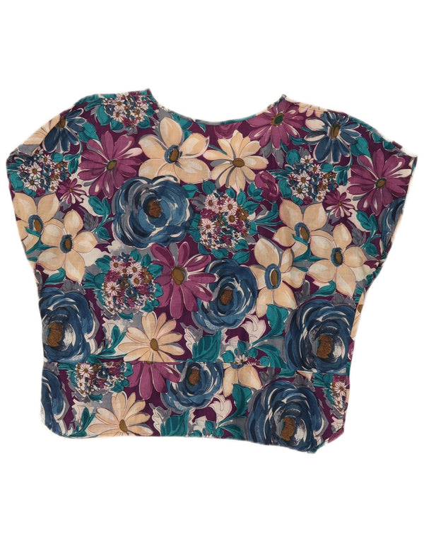 VINTAGE Mujer Crop Blusa Top Reino Unido 14 Medio Multicolor Floral