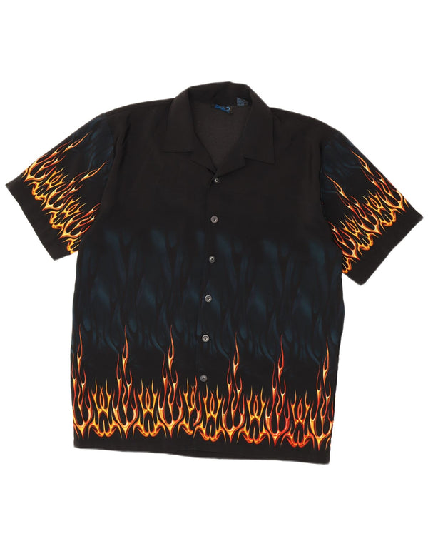 Vintage hombres patrón abstracto camisa de manga corta poliéster negro medio