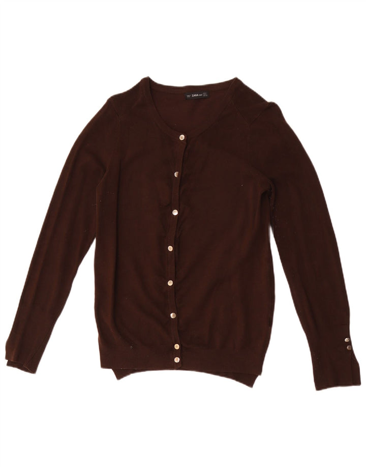 Zara Mujer Cárdigan Suéter UK 12 Viscosa Marrón Medio