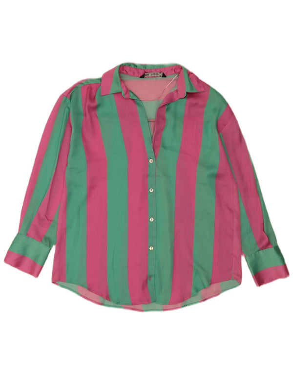 Zara Mujer Blusa Camisera Extragrande UK 6 XS Rosa Rayas