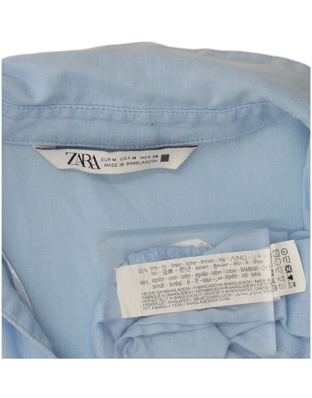 Zara Mujer Vestido Escalonado UK 44 Lino Azul Medio