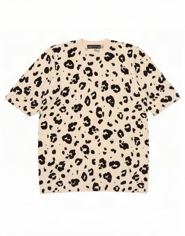 Marks & Spencer Camiseta para mujer Top UK 46 Large Blanco Animal Print Viscosa