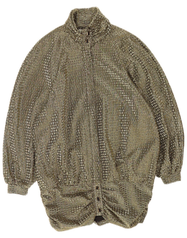 Vintage mujer abrigo Reino Unido 18 XL oro geométrico poliéster