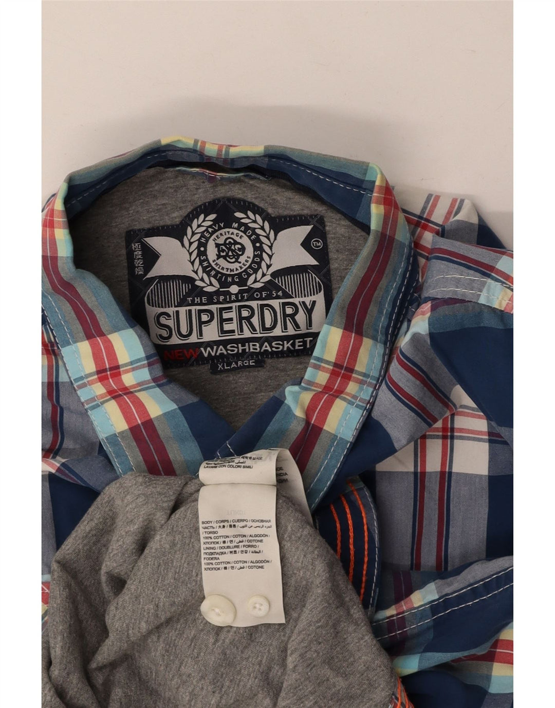 SUPERDRY Camisa Hombre XL Algodón Cuadros Azul