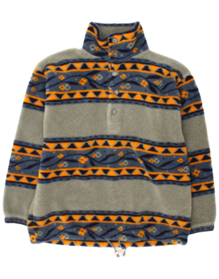 Vintage hombres botón cuello polar jersey grande gris geométrico poliéster