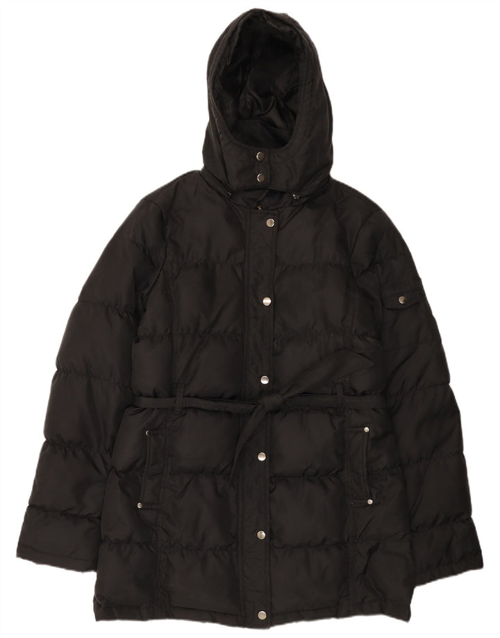 Zara Mujer Abrigo Acolchado Con Capucha UK 44 Medium Negro