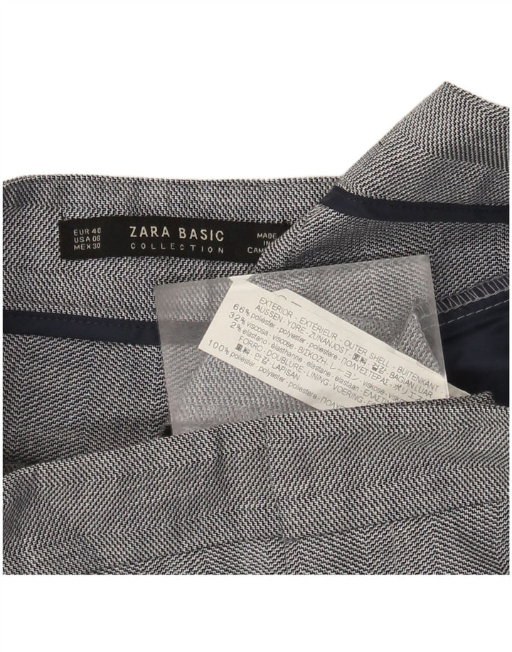 Zara Mujer Pantalón De Traje Slim EU 40 Medium W30 L27 Gris Chevron Poliéster