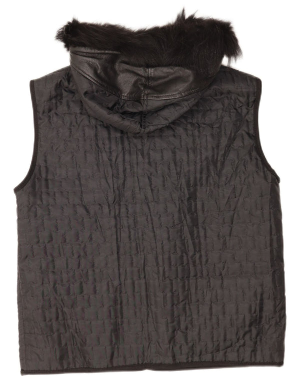 Vintage mujeres con capucha acolchado Gilet Reino Unido 16 grande negro