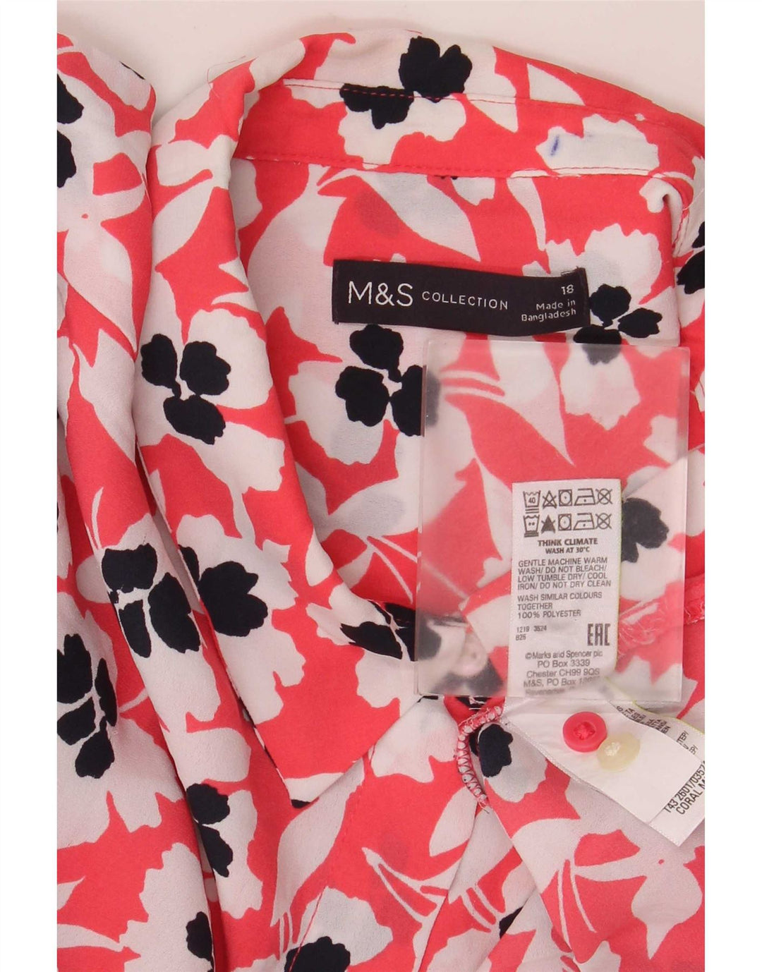 Marks & Spencer Blusa extragrande para mujer UK 40 XL Poliéster floral rojo