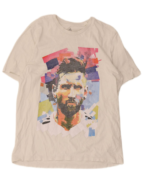 Adidas Mens MESSI Graphic Camiseta Top Grande Algodón Blanco