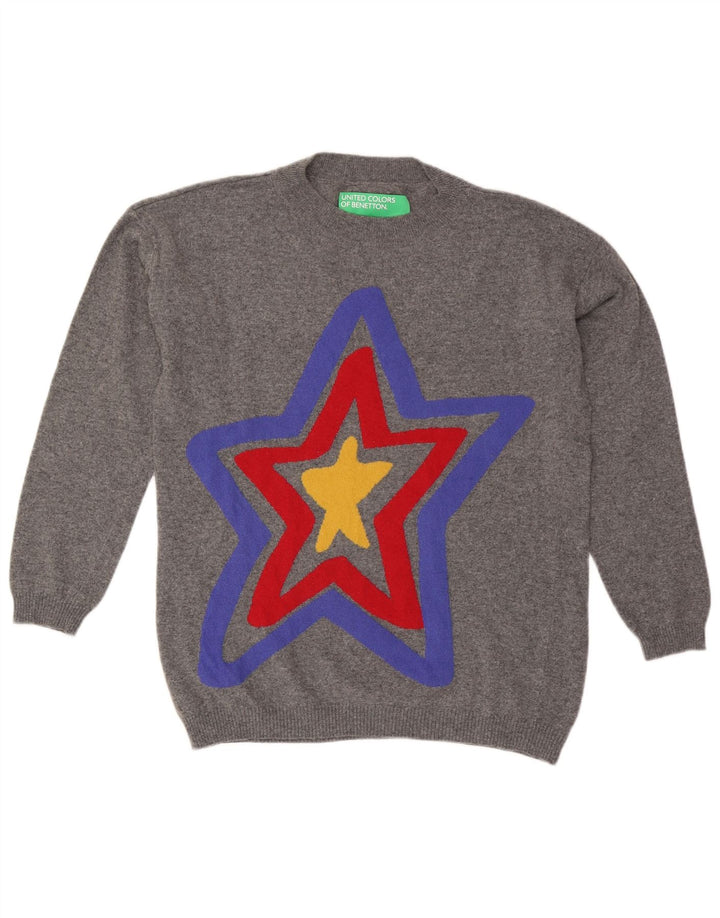 BENETTON Jersey con cuello redondo y gráfico para hombre gris medio floral