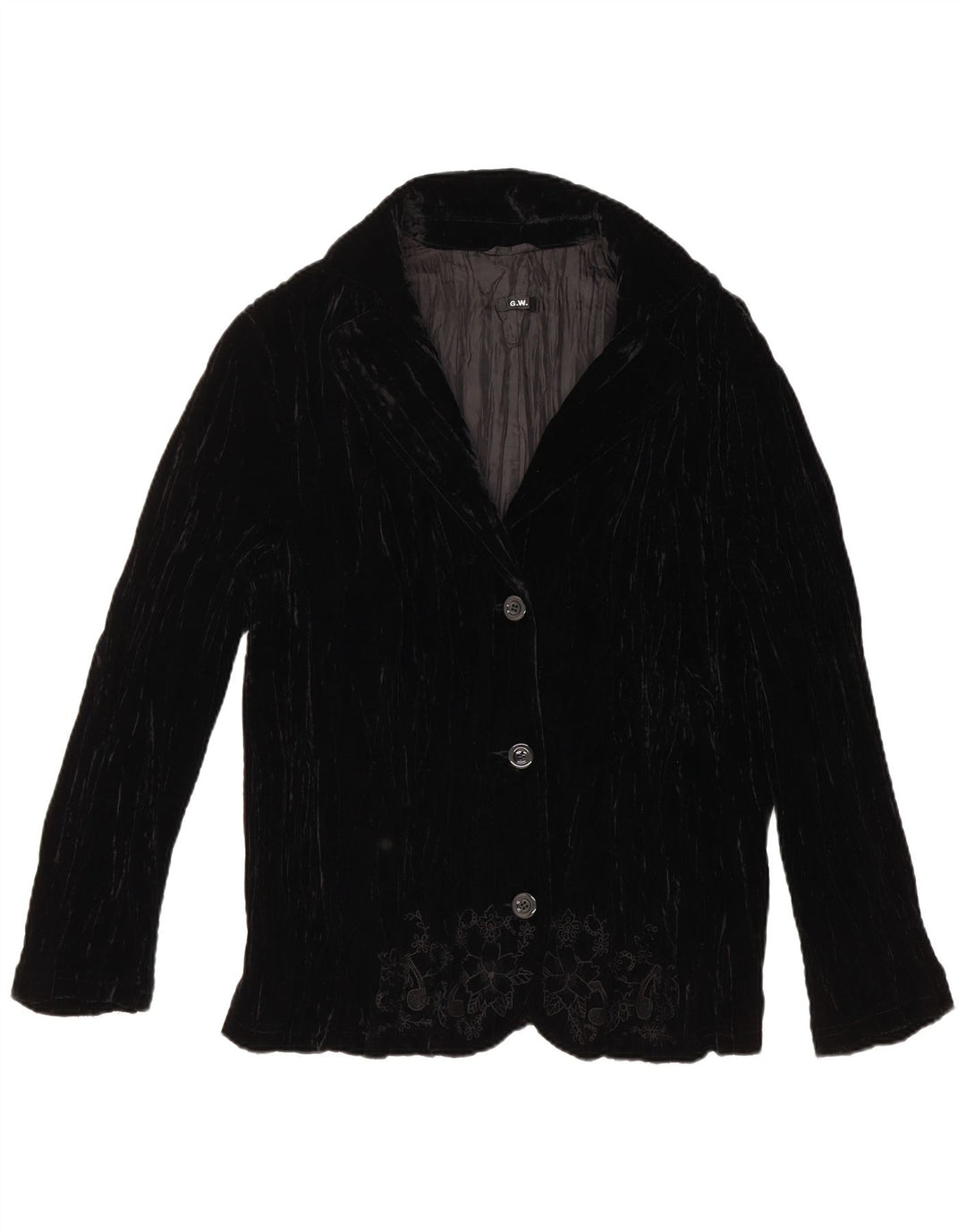 VINTAGE Chaqueta Blazer de Terciopelo de 3 Botones para Mujer Reino Unido 18 XL Negro Floral