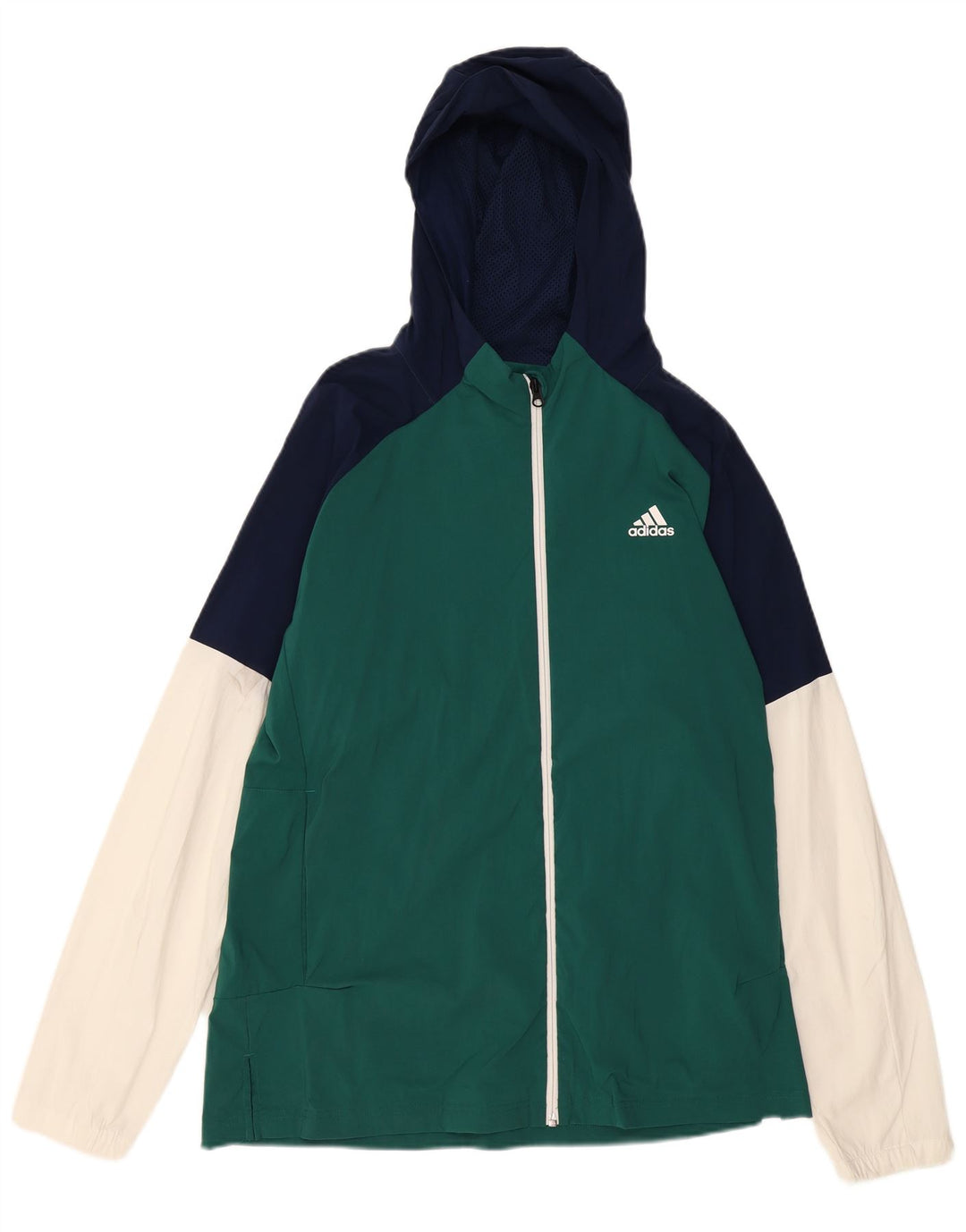 ADIDAS Chaqueta superior de chándal con capucha para hombre, nailon color block verde grande