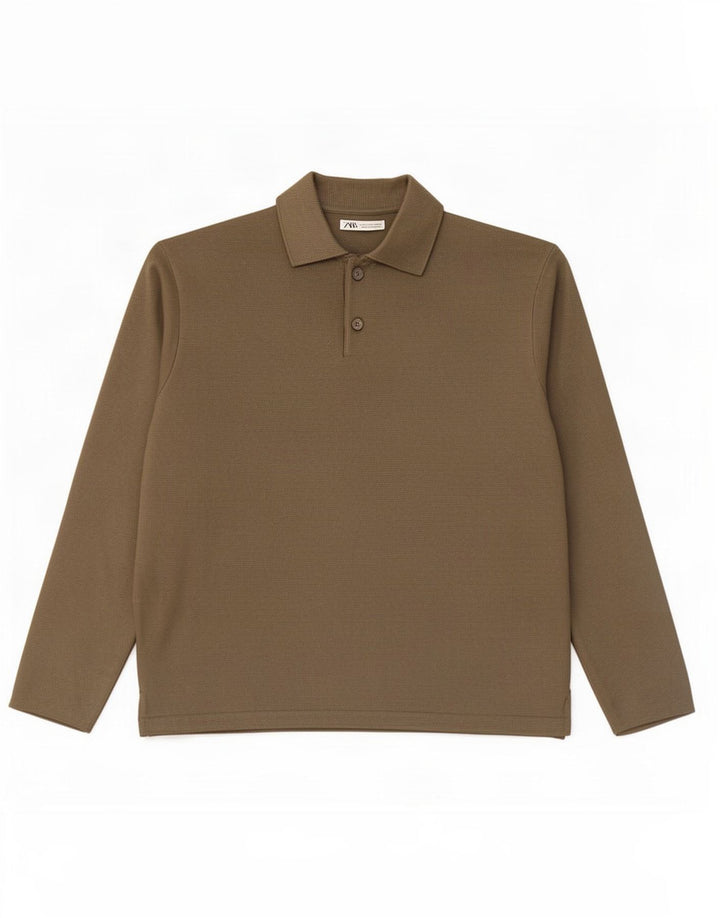 Zara Hombre Jersey De Cuello Polo Viscosa Caqui Medio