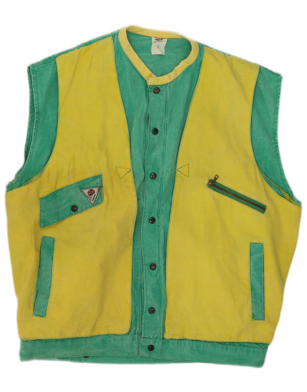 Zip Mens Utility Gilet UK 36 Pequeño Verde Colorblock Algodón