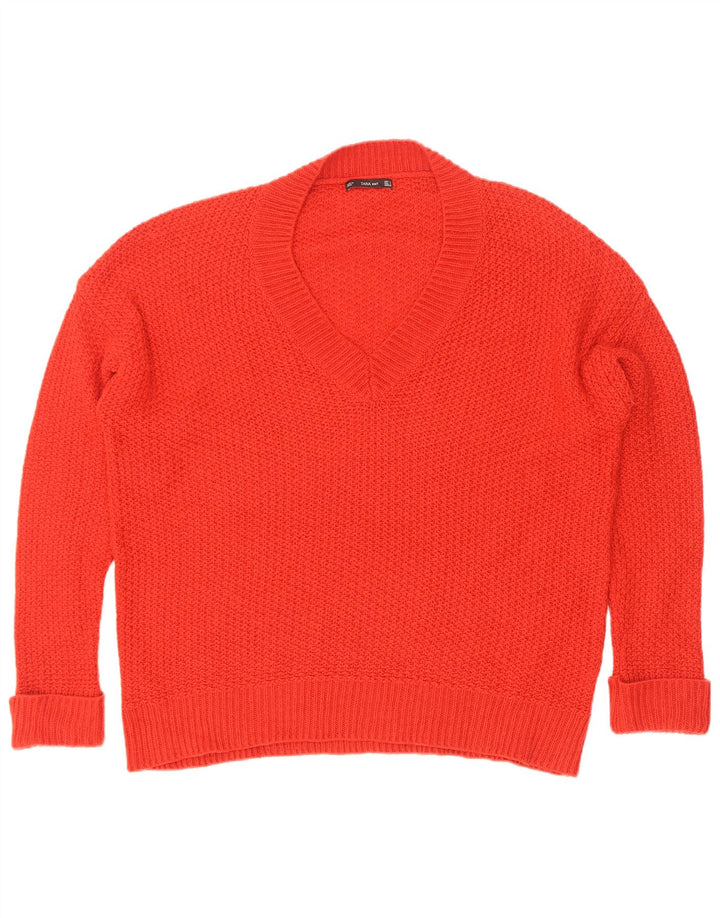 Zara - Jersey extragrande con cuello en V para mujer, talla 10, color rojo