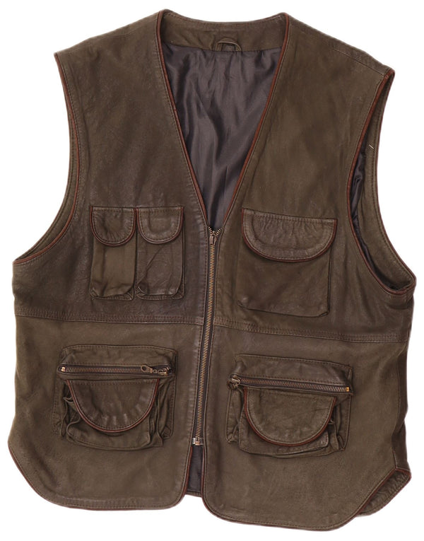 Chaleco utilitario de cuero vintage para hombre IT 54 2XL Caqui