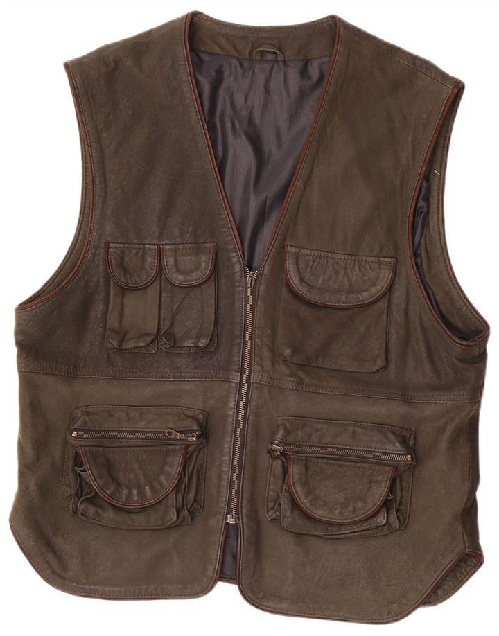 Chaleco utilitario de cuero vintage para hombre IT 54 2XL Caqui