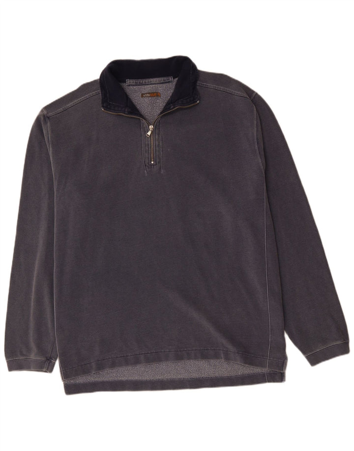 WHITE STUFF Sudadera con cuello y cremallera para hombre Jersey 2XL Algodón azul marino