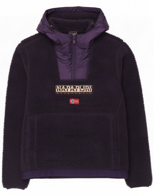 Napapijri Jersey de forro polar con capucha y cuello para hombre, talla grande, azul marino, poliéster