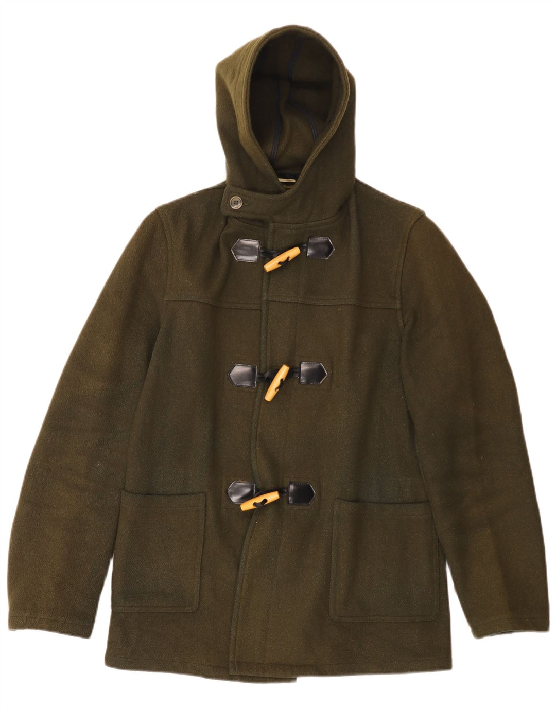 Vintage hombres con capucha Duffle chaqueta Reino Unido 38 lana caqui mediana