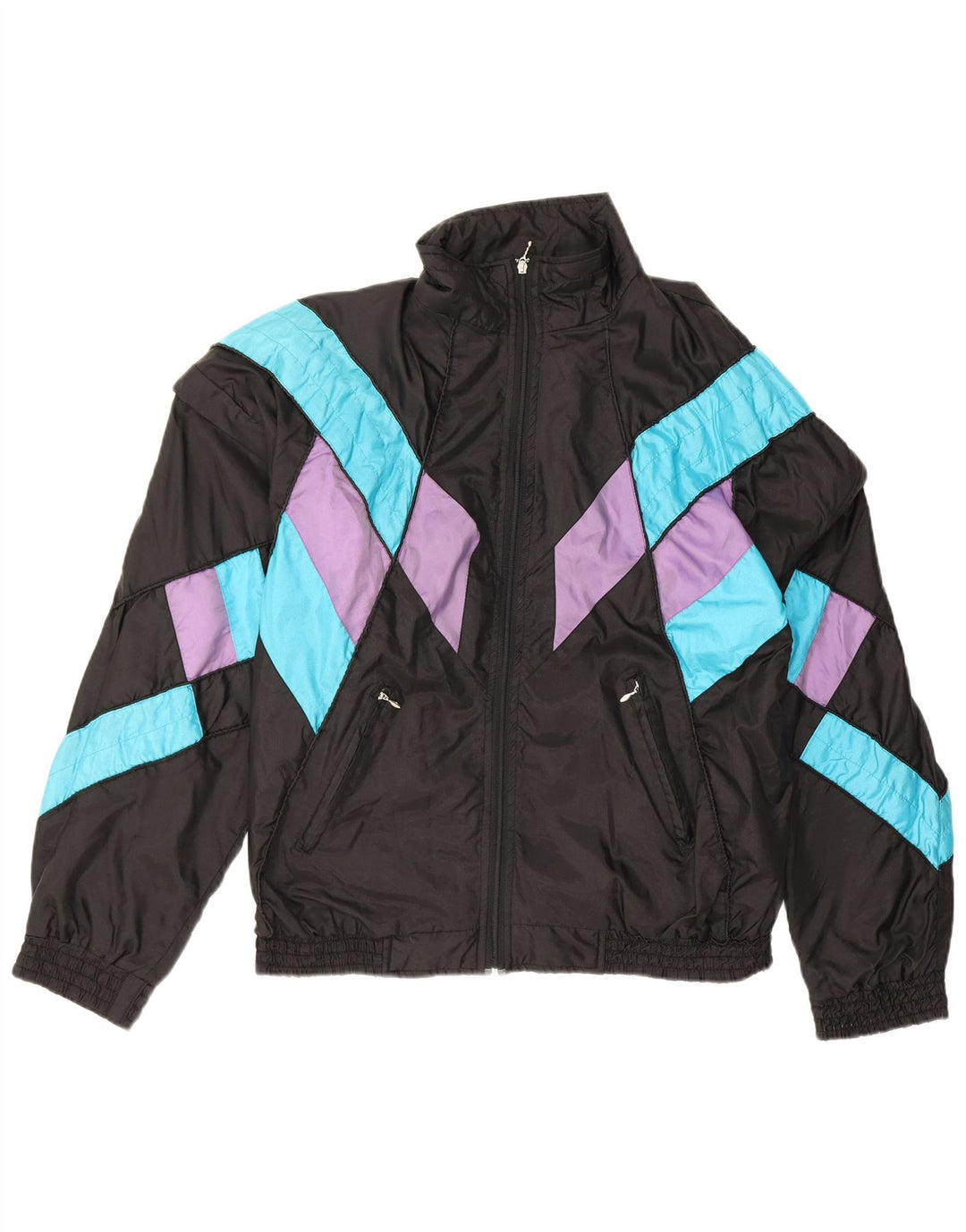 Vintage Hombre Chándal Top Chaqueta XL Negro Colorblock Poliamida