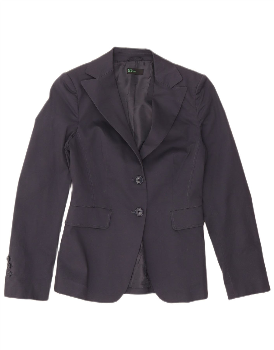 Chaqueta tipo blazer de 2 botones para mujer Benetton IT 40 Small Algodón azul marino