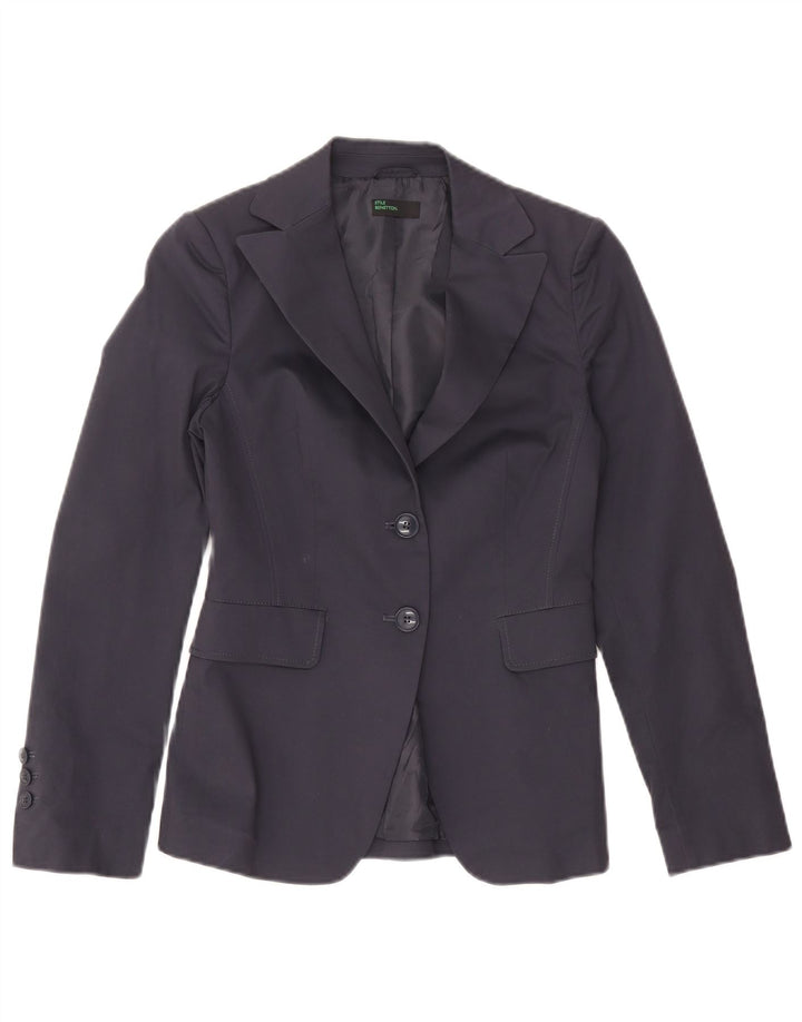 Chaqueta tipo blazer de 2 botones para mujer Benetton IT 40 Small Algodón azul marino