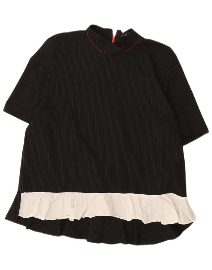 Zara Mujer Blusa Top UK 44 Medio Negro Colorblock Poliéster