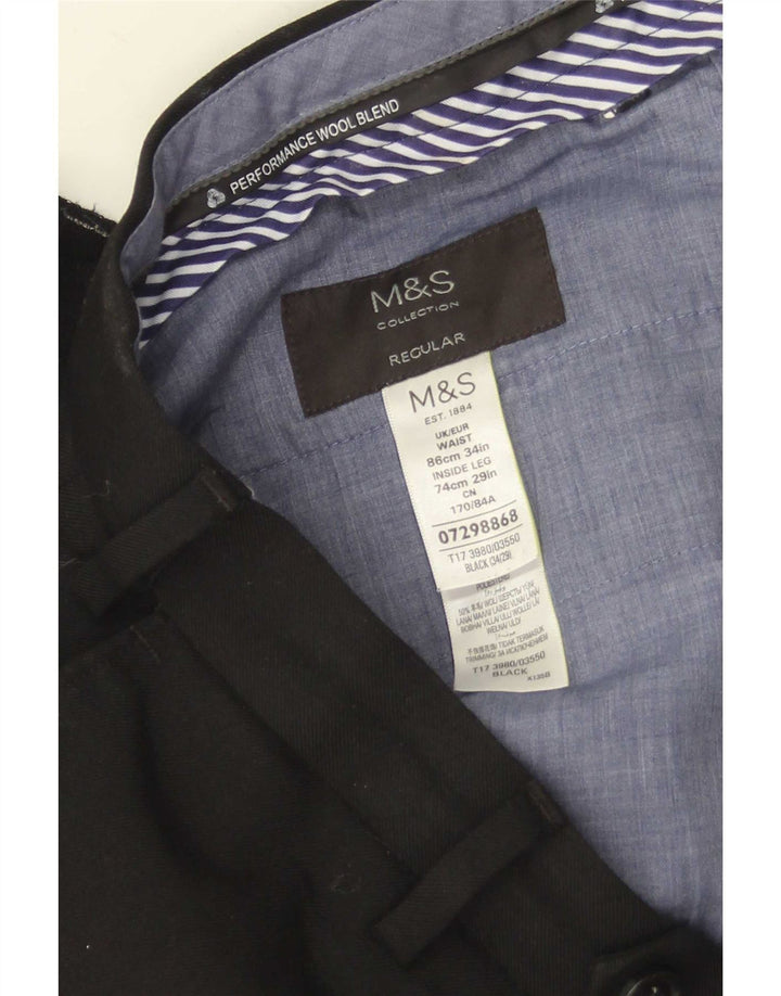 Marks & Spencer Pantalón de traje recto para hombre W34 L29 Lana negra