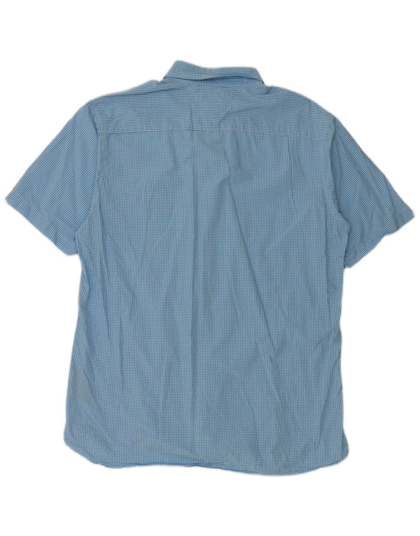 Camisa Tommy Hilfiger de manga corta con ajuste personalizado para hombre, algodón a cuadros azul grande