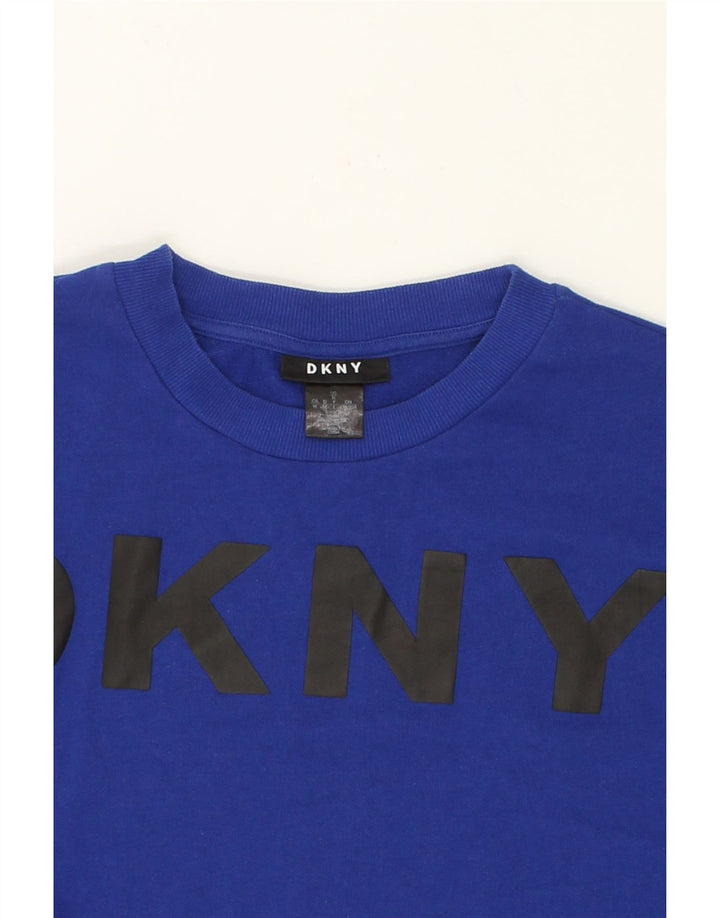 DKNY Womens Graphic Sweatshirt Jumper UK 14 Medium Navy Blue Polyester Vintage Dkny and Second-Hand Dkny from Messina Hembry 