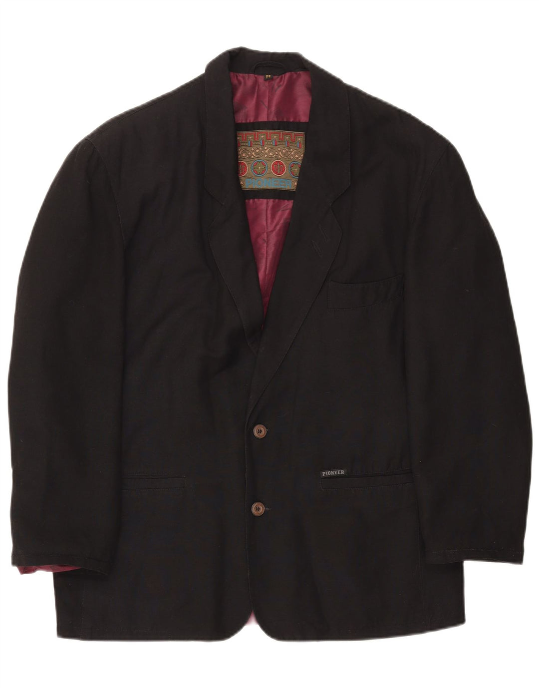 PIONEER Mens 2 Button Blazer Jacket UK 38 Medium Black Viscose Classic