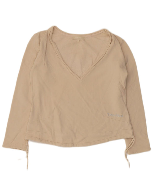 Max Mara Mujer Top Manga Larga UK 10 Small Beige Algodón